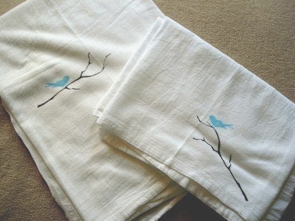 blue bird teatowels - set of two