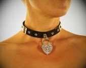 Liquid Nymph - Bling Black Leather Fetish Collar