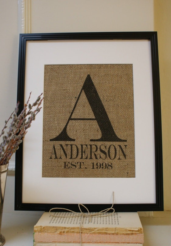 Engagement and Wedding Monogram Burlap Artwork