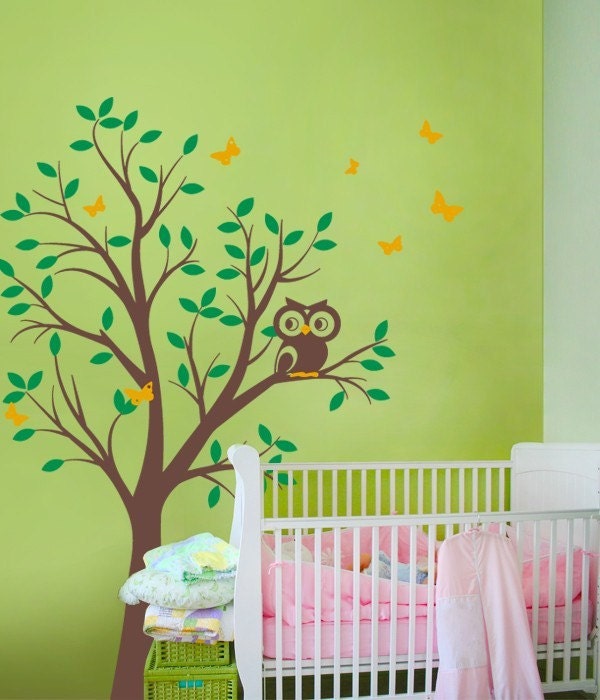 Tree with Owl and Butterflies - Children's Vinyl Wall Sticker
