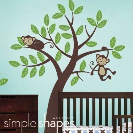 Wall Decals - Tree with Monkeys - Kids Vinyl Wall Decal Sticker - Tree Wall decal