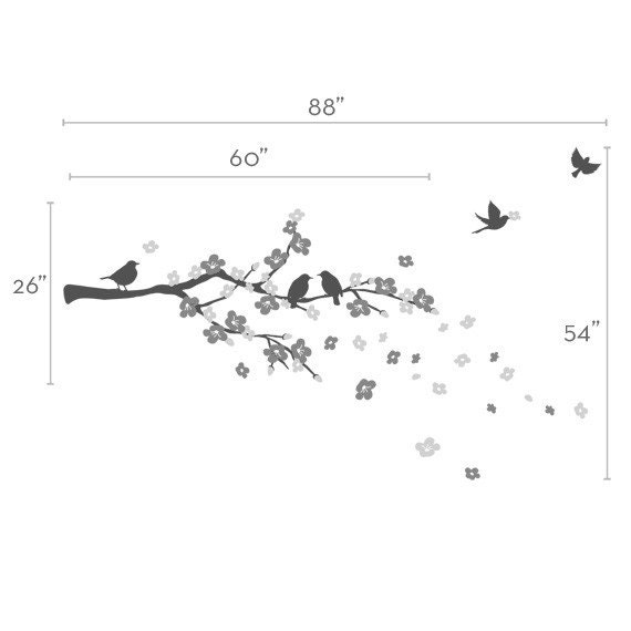 Cherry Blossom Branch with Birds - Kids Vinyl Wall Sticker Decal Set