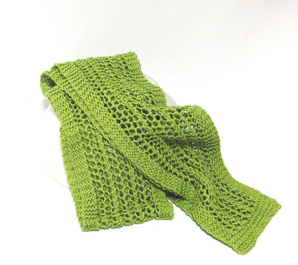 Spring Green Hand Knit Scarf