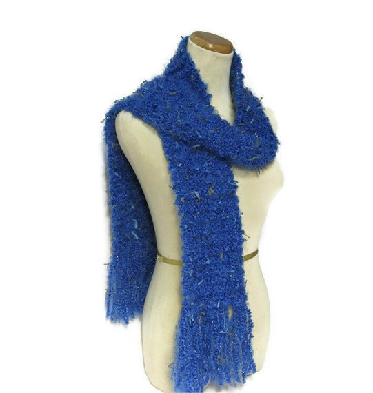 Electric Blue Hand Knit Scarf