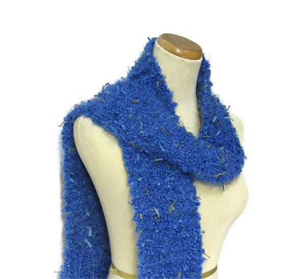 Electric Blue Hand Knit Scarf