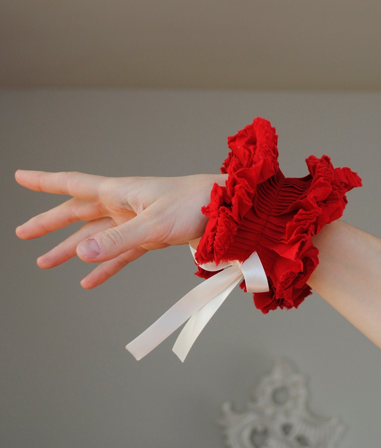 Ruffled Cuffs/ Red cuffs / Fabric bracelet/ Ruffled fashion/ Red fabric bracelet/ Wrist wrap/ redteam rusteam epl Valentine day