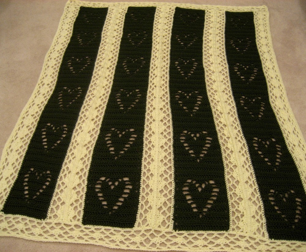 Hearts and Diamonds Crocheted Wedding/Anniversary Afghan Throw