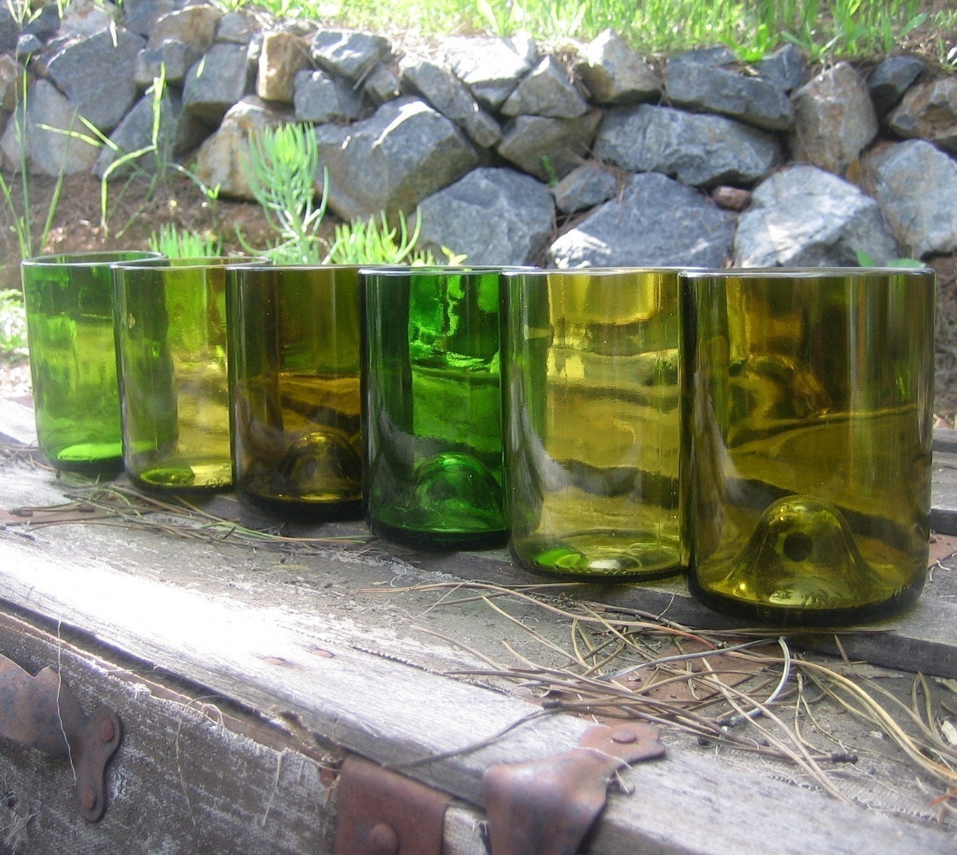 Six Short Tumblers made from Recycled Wine Bottles