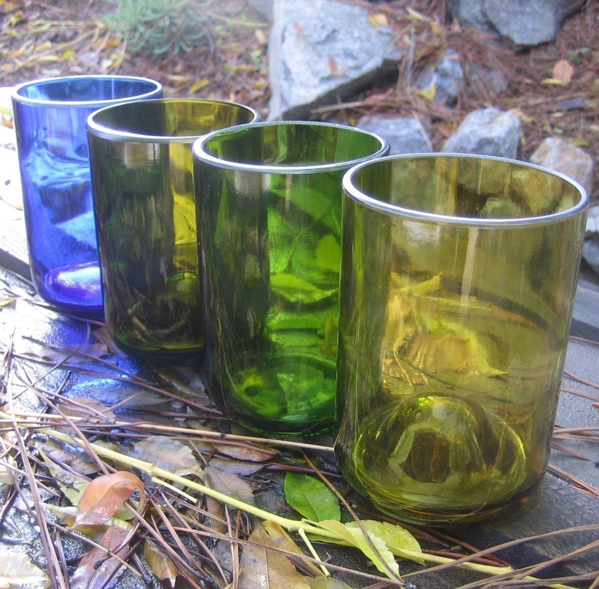 Four Short Wine and Skyy Tumblers // Repurposed Glass Bottles