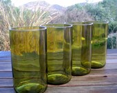 Four Recycled Tall Amber Wine Bottle Tumblers