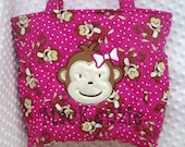 Girls Monkey Applique Quilted Diaper Bag Personalized Monkies Galore
