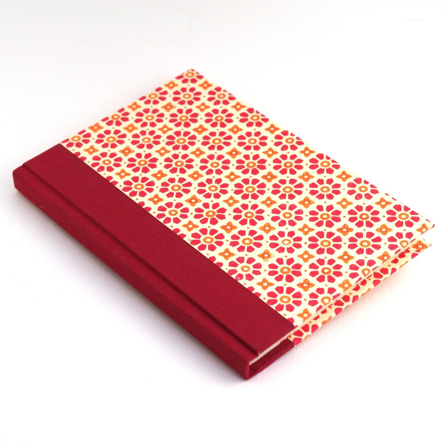 Nauli handmade Address Book red orange flower stamps