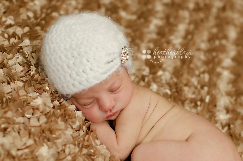 Soft Flapper Beanie with Rhinestone Bling - Newborn Photography Prop