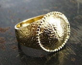 Granulated Signet Dome Metakwork Ring- in Sterling Silver or Gold Plated