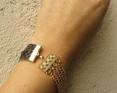 Gold Chainmaille and Snake Skin Leather Bracelet- Half 'n Half Armour Chain- Colors Available
