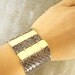 Leather and Gold Wide Cuff Bracelet- Grey Snake Skin and Gold OOAK