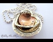 To The Moon & Back Personalized Necklace, Hand Stamped, Monogram, Mixed Metal