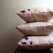 Natural Linen Pillow. Hand Screen-printed with Purple Seed Pods.