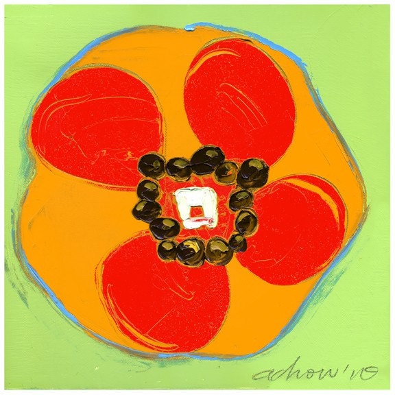 Original painting-Orange Poppy floral -12X12-Modern Fine Art