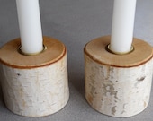 Rustic Birch Candle Holders - Set of 2 for  Hostess, Wedding,  Christmas Gift