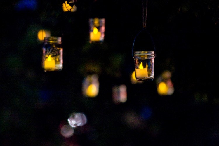 Hanging Mason Jar Lanterns - 4 Medium Jars and Hangers