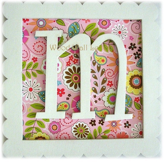 White Wooden Framed Nursery Hanging Monogram Name Art- 6 inch Custom Floral Backround SoLD PeR FRaME LETTeR INCLuDED (a-z) AVAILABLE