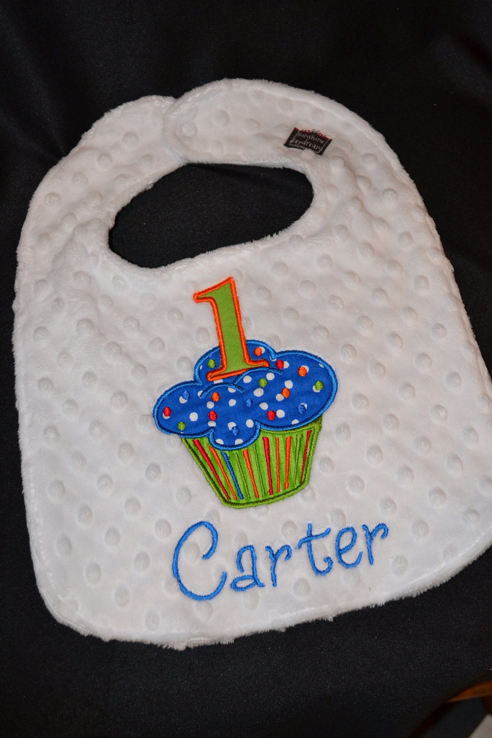 Cupcake Birthday Bib Fun and Festive-- First Birthday 1st Birthday   Can be plain or embroidered with a name. Your Choice- Same Price