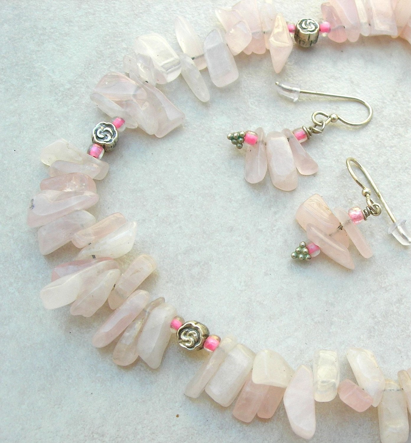 SALE Pretty in Pink Rose Quartz, handmade beaded necklace set