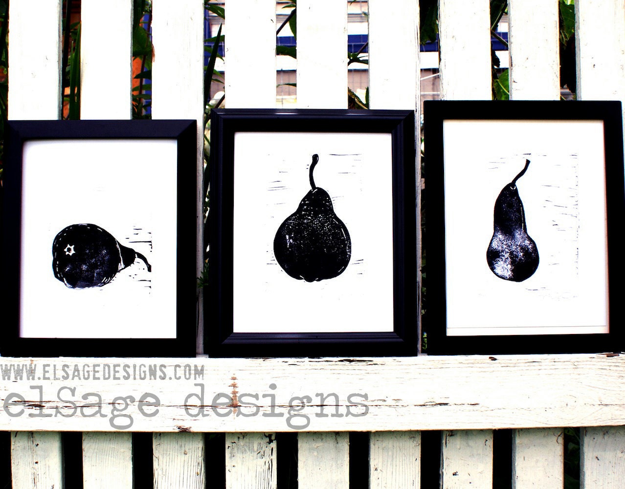 pear prints set of 3, hand printed, limited edition art