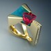 18k Pink Tourmaline, diamond and chrysocolla ring