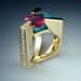 18k Pink Tourmaline, diamond and chrysocolla ring