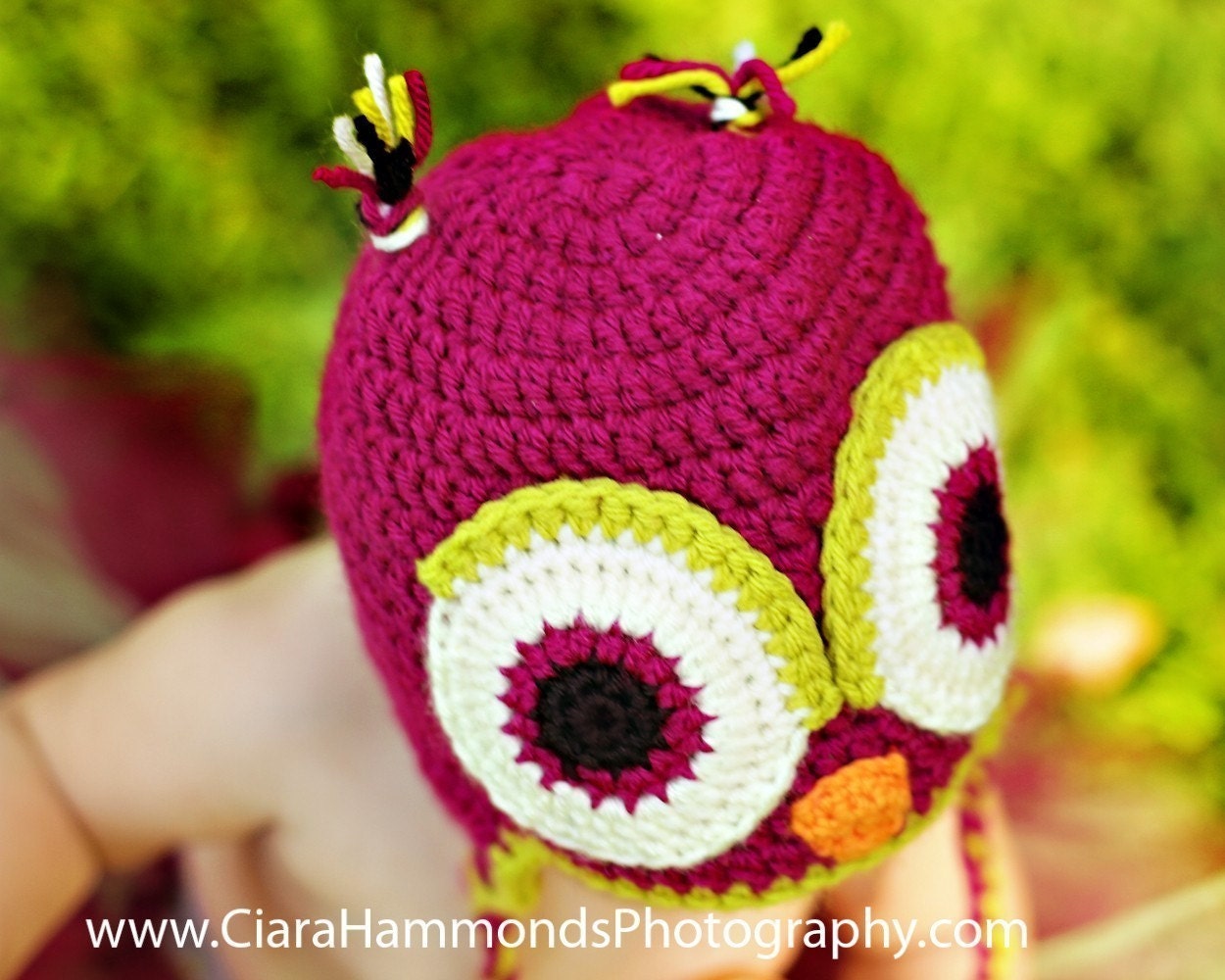 CROCHET PATTERN Earflap Owl hat includes 4 sizes