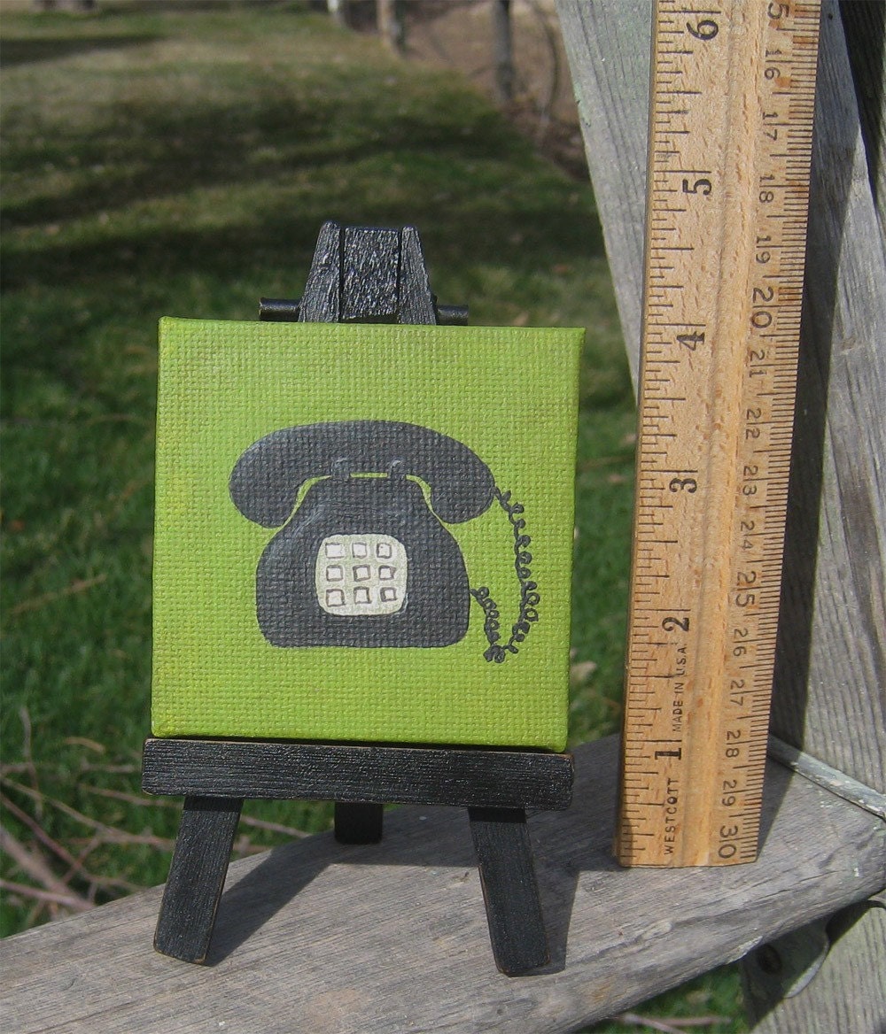 Tiny Telephone - Mini Painting on Mini Easel nursery decor - kids - baby - children