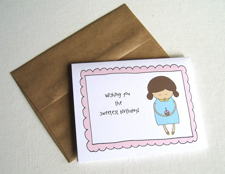 Birthday Card Tiny Cupcake Girl Sweetest Birthday - brunette