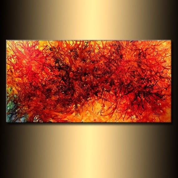 Modern Abstract, Original Abstract painting, Contemporary red Fine Art by Henry Parsinia Large 48x24