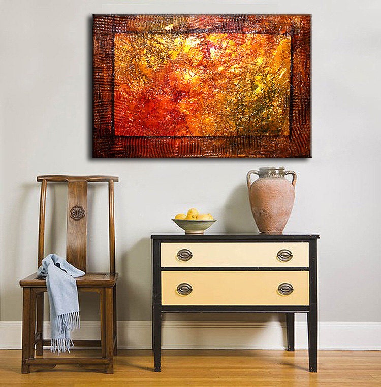 Original Heavy Texture Metallic Painting Modern Abstract Contemporary Fine Art by Henry Parsinia Large 36x24