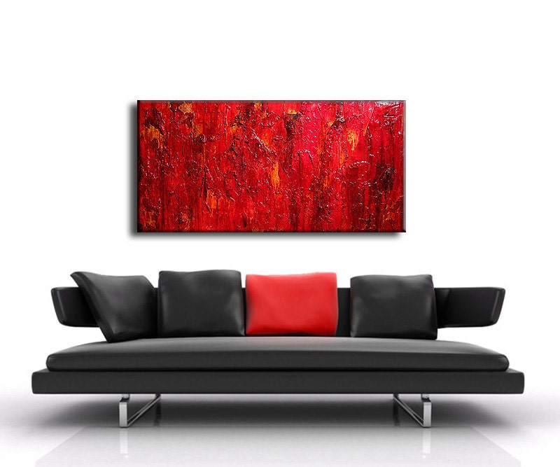 Abstract Painting, Original Red Contemporary Art, Modern Abstract Rich Textured fine art, by Henry Parsinia Large 48x24