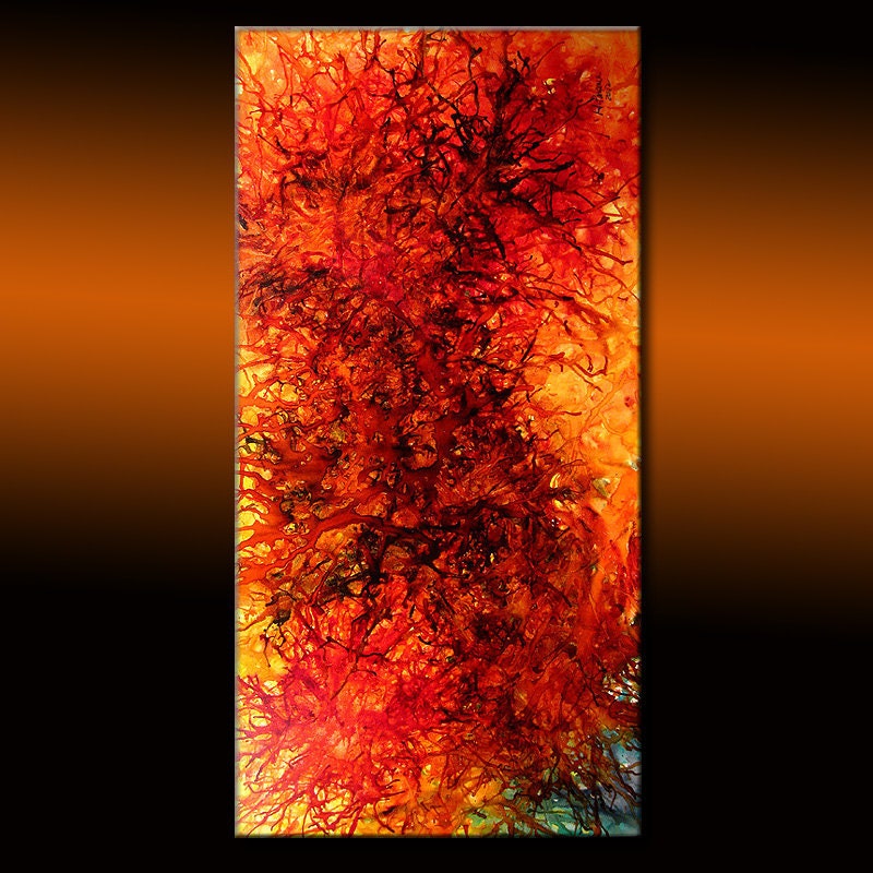 Modern Abstract, Original Abstract painting, Contemporary red Fine Art by Henry Parsinia Large 48x24