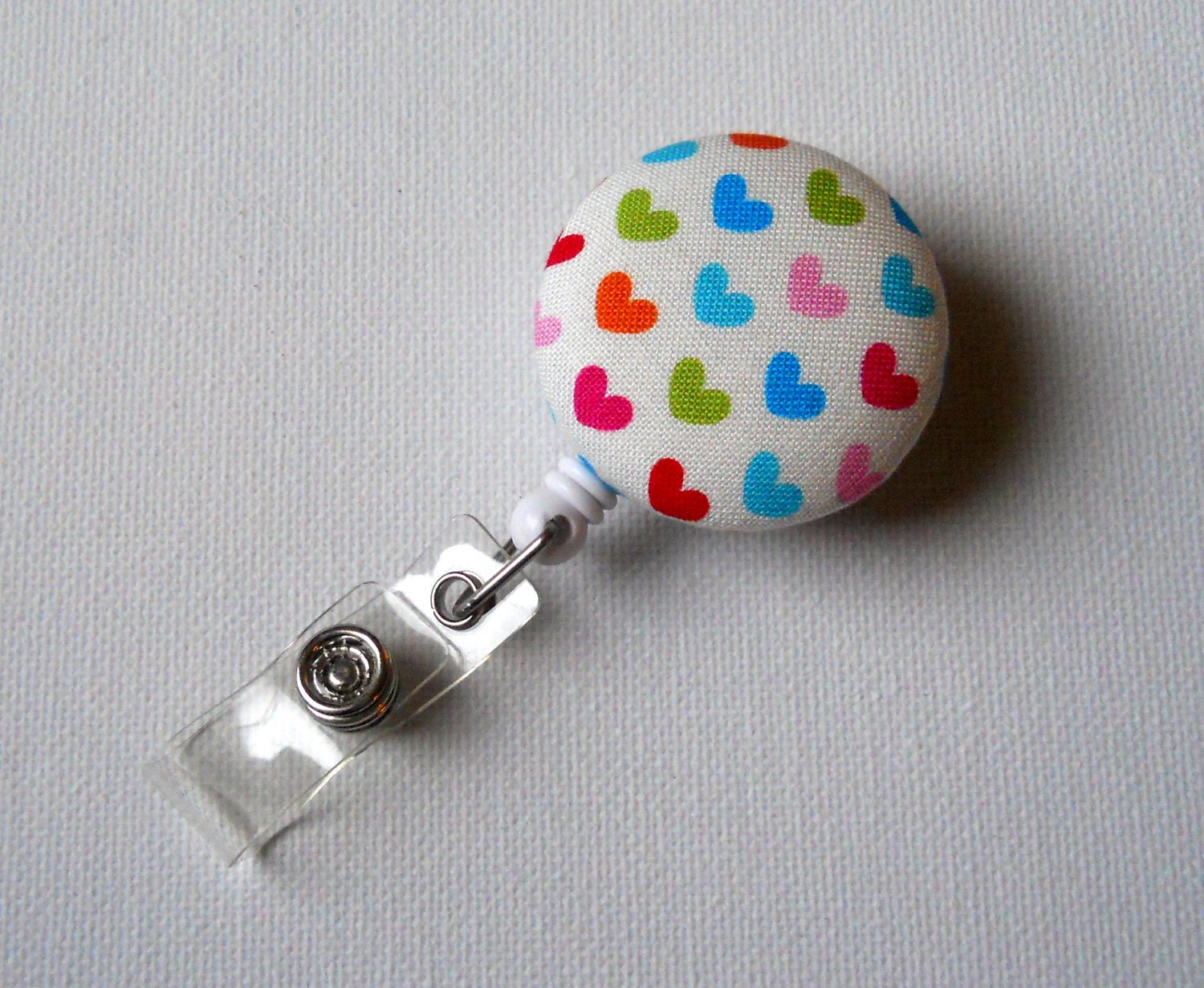 Colorful Hearts - Name Badge Holder - Retractable ID Badge Reel - Cute ID Badge Clip - Badges - Fabric Badge Pull - Pediatric Badge