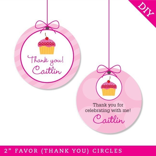 Pink cupcake party - Personalized DIY printable favor circles