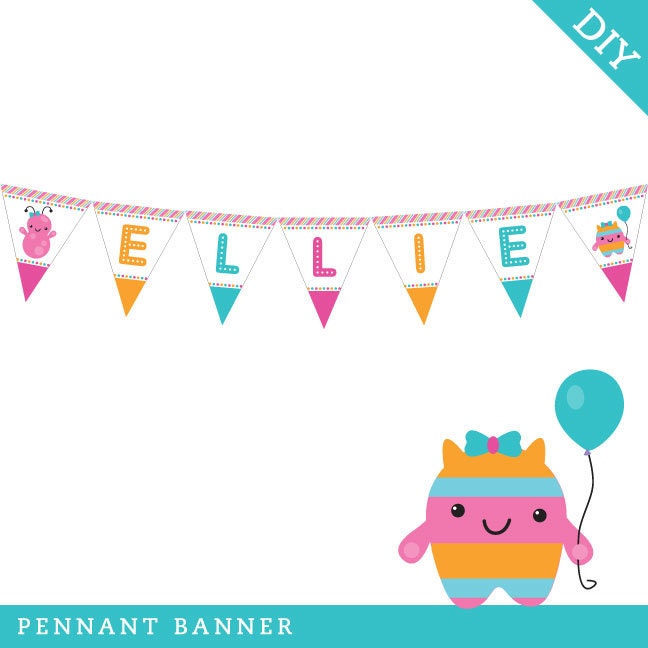 Little Monster party - Personalized DIY printable pennant banner