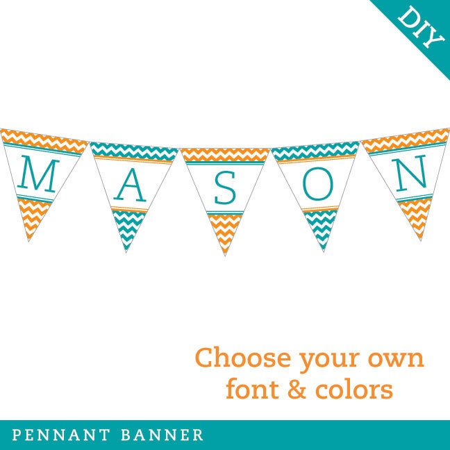Design it yourself - Chevron - Personalized DIY printable pennant banner - Choose your own font and colors