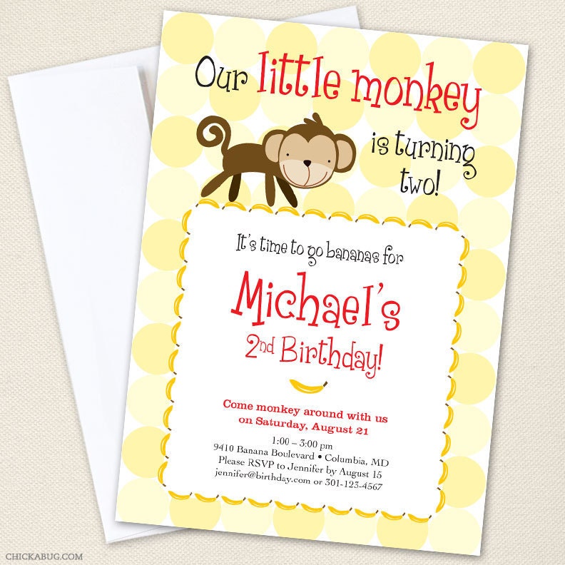 Monkey party - Set of 15 custom invitations - Printable file also available