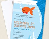 Goldfish party - Set of 15 custom invitations - Printable file also available