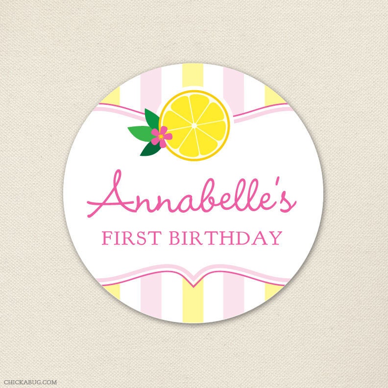 Pink Lemonade party - Custom stickers - Sheet of 12 or 24
