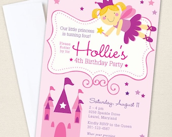 Fairy Princess party - Set of 15 custom invitations - Printable file also available - Choose your own fairy