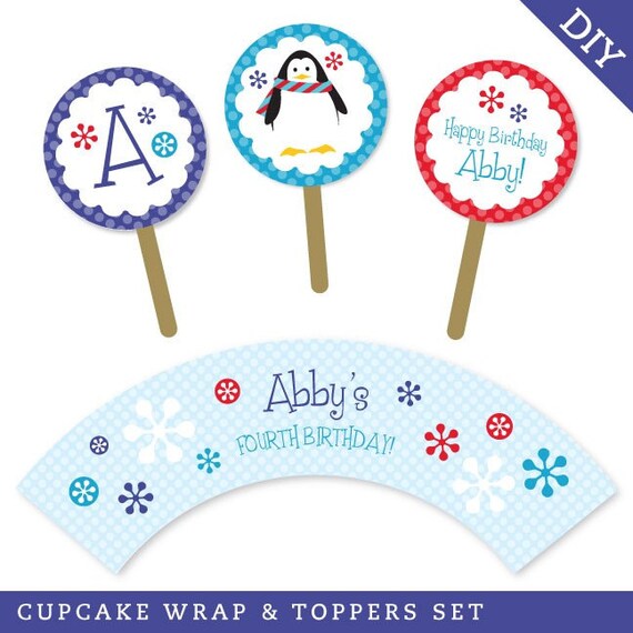 Penguin party - Personalized DIY printable cupcake wrapper and topper set Il_570xn