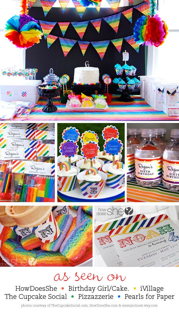 Rainbow party - Custom DIY printable favor tags