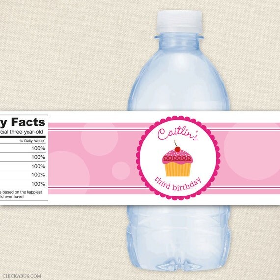 Pink cupcake party - Personalized water bottle labels - Set of 15 Il_570xn