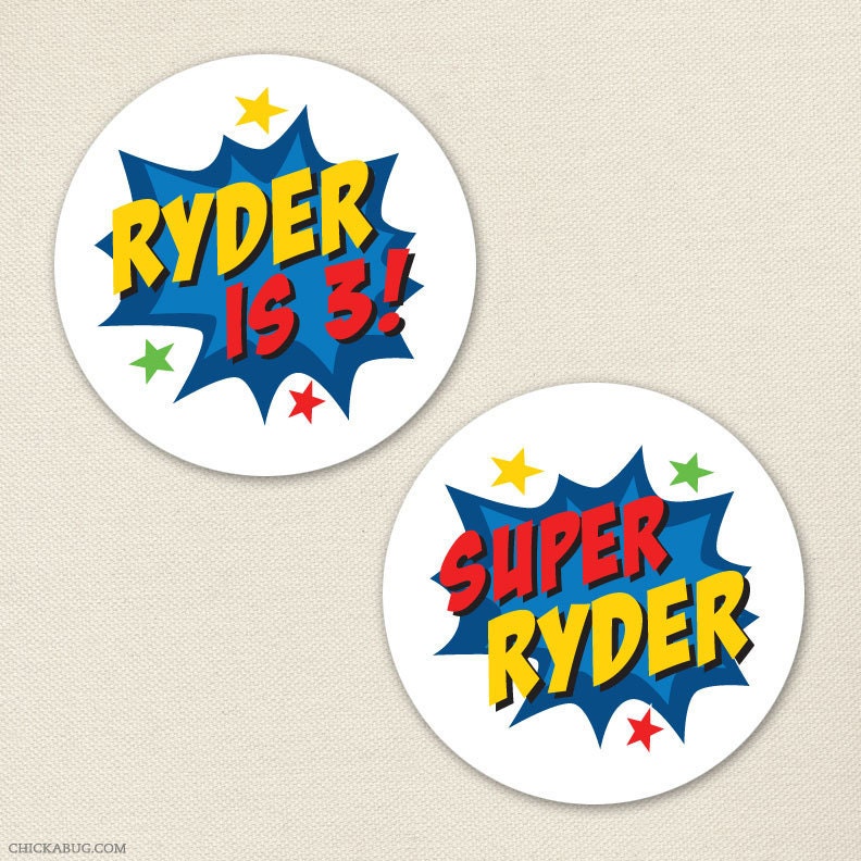 Superhero party - Custom stickers - Sheet of 12 or 24 Il_570xn